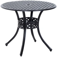 Outsunny 85cm Round Garden Table with Umbrella Hole, Aluminium Grid Motif Outdoor Dining Table for Garden Patio, Black(m-11)
