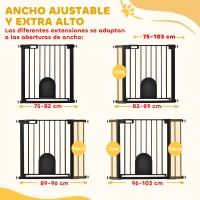 PawHut Barrera de Seguridad para Perros Mascotas 75-103 cm para Escaleras y Puertas con 2 Extensiones Cierre Automático y Sistema de Doble Bloqueo Negro(m-7)