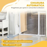 PawHut Cancelletto per Cani Estensibile con Porta a Chiusura Automatica, in Metallo e ABS, 75-131x76 cm, Bianco(m-5)