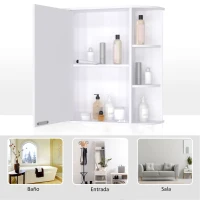HOMCOM Armario de Baño con Espejo Mueble Colgante de Aseo con 1 Puerta 2 Estantes Interiores y 6 Estantes Laterales para Salón Cocina Dormitorio 66x17x63 cm Blanco(m-7)