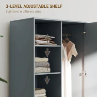 HOMCOM Armadio Moderno con 2 Cassetti, Ripiani Aperti e Vano Appendiabiti, 80x50x124 cm, Grigio Scuro(m-5)