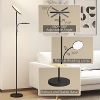 HOMCOM LED Floor Lamp for Living Room, Stepless Dimmable Standing Lamp, Mother and Child Uplighter with Reading Light, 4 Scene Modes, 2700K-6500K Colour Temps, 4 Brightness Levels, Remote Control(m-8)