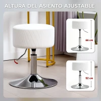 HOMCOM Taburete de Cocina Regulable en Altura 52-66 cm Tapizado en Pana Giratorio en 360° Blanco(m-4)