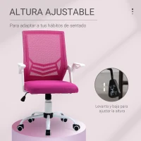 Vinsetto Silla de Oficina Ergonómica Silla Escritorio Giratoria con Altura Ajustable Reposabrazos Abatible Soporte Lumbar Transpirable para Adolescentes Adultos 62,5x55x94-104 cm Rosa(m-4)