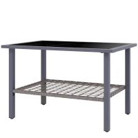 Outsunny Outdoor Rattan Coffee Table with Tempered Glass Top, Storage Shelf, Foot Pads, for Patio, Balcony, Mixed-grey(m-11)