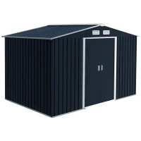 Outsunny Abrigo de Jardim Metálico para Armazenamento de Ferramentas com Base de Reforço Incluída e 4 Janelas 277x195x192cm Cinza Escuro(m-11)