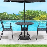 Outsunny 85cm Round Garden Table with Umbrella Hole, Aluminium Grid Motif Outdoor Dining Table for Garden Patio, Black(m-2)