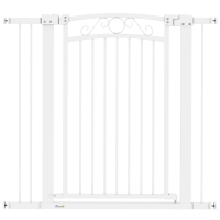 PawHut Puerta para Perros con Ancho Ajustable 76-104 cm Barrera de Seguridad con 2 Extensiones y Doble Bloqueo Blanco