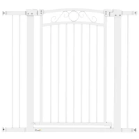 PawHut Puerta para Perros con Ancho Ajustable 76-104 cm Barrera de Seguridad con 2 Extensiones y Doble Bloqueo Blanco(m-1)