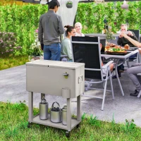 Outsunny Carrinho Refrigerador de Bebidas de 56L com Rodas Abridor de Garrafas e Prateleira para Pátio Festas 67x35x80 cm Cinzento Claro(m-2)