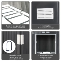 Outsunny Abrigo de Jardim Metálico 340x386x200cm Abrigo de Exterior para Armazenamento de Ferramentas com Base Incluida 4 Janelas de Ventilação e Porta Corredeira Cinza(m-5)