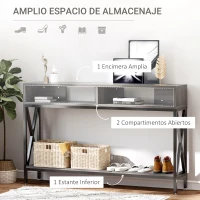 HOMCOM Mesa Consola Estilo Industrial Vintage con 3 Estantes y Marco Metálico para Entrada Pasillo 120x23,5x75 cm Gris y Negro(m-4)