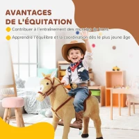 HOMCOM Cheval debout en peluche pour enfant à partir de 2 ans avec effets sonores selle et bride 85 cm (longueur) beige(m-4)