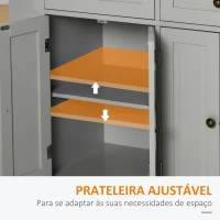 HOMCOM Ilha de Cozinha com Rodas 2 Gavetas 4 Portas Suporte para Temperos e Barra Lateral 111x44,5x82,5 cm Cinzento e Madeira(m-5)