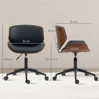 HOMCOM Silla de Escritorio sin Brazos Vintage Giratoria Tapizada en PU Madera Curvada Altura Ajustable Negro y Marrón(m-3)