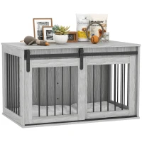 PawHut 98cm Dog Crate Furniture with Removable Cushion for Large Dogs - Grey(m-10)