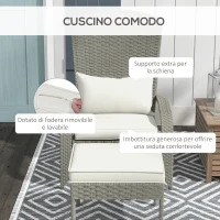 Outsunny Sedia da Giardino con Poggiapiedi e Cuscini Imbottiti, in Rattan e Acciaio, 64x82x89 cm, Grigio e Crema(m-6)