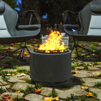 Outsunny Smokeless Fire Pit, 48.5cm Portable Wood Burning Firepit with Poker for Garden Camping Bonfire Party, Metal, Dark Grey(m-7)