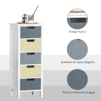 HOMCOM Cómoda de Madera con 5 Cajones Cajonera Auxiliar de Almacenaje con Patas Elevadas Estilo Moderno para Dormitorio Salón Baño 35x28x90,5 cm Multicolor(m-4)