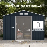 Outsunny Abrigo de Jardim Metálico para Armazenamento de Ferramentas com Base de Reforço Incluída e 4 Janelas 277x195x192cm Cinza Escuro(m-6)