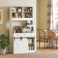 HOMCOM Armário de Cozinha com 2 Portas Corrediças 3 Gavetas Bancada para Micro-Ondas e Prateleiras Ajustáveis 93,5x40x180 cm Branco(m-8)