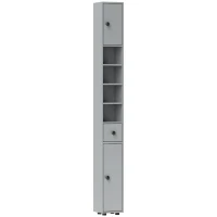 kleankin 180cm Slim Bathroom Cabinet, with Drawer, Shelves and Cupboards - Grey(m-1)