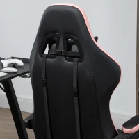 Vinsetto Computer Gaming Chair, PU Leather Desk Chair with Footrest, Swivel Task Chair with 135° Reclining Back and Lumbar Support, PC Chair for Adults, Black and Pink(m-8)