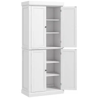 HOMCOM Freestanding Kitchen Cupboard with 4 Doors, Storage Cabinet with 6-Tier Shelving and 4 Adjustable Shelves, White(m-1)