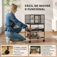 PawHut Gaiola para Pássaros com Rodas Painéis Acrílicos Comedouros Poleiros Prateleira Bandeja Amovível 48x46x83 cm Preto(m-7)