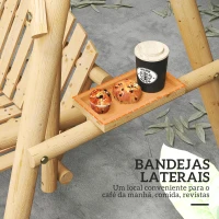 Outsunny Banco Baloiço Jardim de Madeira para 2 Pessoas Baloiço de Exterior com Bandejas Laterais 200x135x175 cm Madeira(m-5)