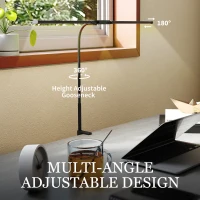 HOMCOM LED Desk Lamp with Clamp, Double Head Table Lamp with 3 Colour Modes & 10 Brightness Levels, Flexible Gooseneck Reading Desk Light with Timer and Memory Function for Study, Office, Work, Black(m-4)