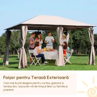 Outsunny Foișor de Grădină cu 6 Pereți Detașabili, Cadru Metalic și Țesătură din Poliester, 4x3x2,72 m, Bej(m-10)