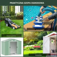 Outsunny Szop ogrodowy, 2 drzwi przesuwne, okna wentylacyjne, rama podłogowa z ocynkowanej stali, nierdzewna stal, jasnozielony, 2,13 x 1,30 x 1,85 m(m-6)