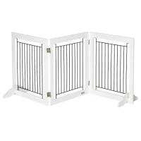 PawHut Foldable Pet Gate, with Three Panels & Two Support Feet - White(m-1)