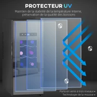 HOMCOM Cave à vin 12 bouteille 30L thermoélectrique double et silencieux avec porte en verre, LED, écran numérique, noir(m-8)