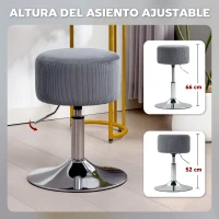 HOMCOM Taburete de Cocina Regulable en Altura 52-66 cm Tapizado en Pana Giratorio en 360° Gris(m-4)
