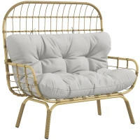 Outsunny Sofa ogrodowe 2-osobowe z podłokietnikami, z poduszką, sofa w stylu rattanowym, wytrzymała do 240 kg, do ogrodu, na balkon, jasnoszary(m-10)