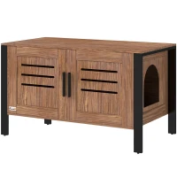 PawHut Cat Litter Box Enclosure with Tall Legs, Scratching Board, Double Doors, Ventilation Holes, 80 x 45 x 50 cm, Dark Brown(m-1)