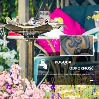 Outsunny Poidełko dla ptaków z podstawką, wysokość 71 cm, kąpiel dla ptaków, karmnik dla ptaków z misą w kształcie liścia lotosu, poidełko dla dzikich ptaków do ogrodu, na balkon, w kolorze brązowym(m-6)