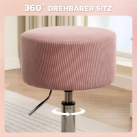 HOMCOM Hoker Barowy z Poduszką, Metalowa Podstawa, Optyka Kordu, Regulowany i Obrotowy 360°, Różowy(m-4)