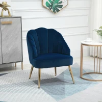 HOMCOM Fotoliu din Catifea Capitonat cu Spatar in Forma de Scoica pentru Dormitor si Living, 63x65x84cm(m-10)