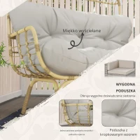 Outsunny Sofa ogrodowe 2-osobowe z podłokietnikami, z poduszką, sofa w stylu rattanowym, wytrzymała do 240 kg, do ogrodu, na balkon, jasnoszary(m-4)