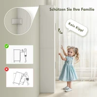 HOMCOM 180 cm hoher Badezimmerschrank, schmaler Badschrank mit 2 Türen, 4 verstellbare Regale, Spanplatte, MDF, Weiß(m-5)