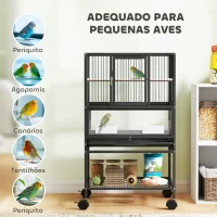 PawHut Gaiola para Pássaros com Rodas Painéis Acrílicos Comedouros Poleiros Prateleira Bandeja Amovível 48x46x83 cm Preto(m-8)