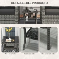 Outsunny Mesa de Jardín de Ratán PE Cuadrada 50x50x45 cm con Estante Encimera de Cristal y Marco de Acero Carga 30 kg Gris(m-7)