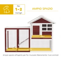 PawHut Conigliera da Esterno in Legno con Casetta per Conigli e Rampa, 123.5x62.6x92.5 cm, Marrone e Bianco(m-4)