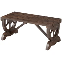 Outsunny Banco de Jardim de 2 Lugares Banco de Madeira com Rodas Decorativas Rústico Capacidade 250 kg 98x50x39,5 cm Castanho Rústico(m-11)