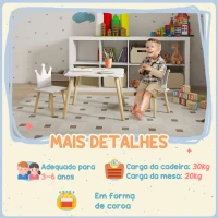 AIYAPLAY Mesa Infantil com 2 Cadeiras com Encosto em Forma de Coroa para Crianças de 3-6 Anos para Sala de Jogos Dormitório Branco(m-7)
