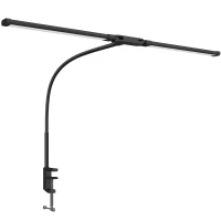 HOMCOM LED Desk Lamp with Clamp, Double Head Table Lamp with 3 Colour Modes & 10 Brightness Levels, Flexible Gooseneck Reading Desk Light with Timer and Memory Function for Study, Office, Work, Black(m-1)