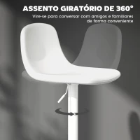HOMCOM 2 Bancos de Bar Reguláveis em Altura 84-104 cm com Encosto e Apoio para os Pés Estofadas em PU Giratórias em 360° Branco(m-5)